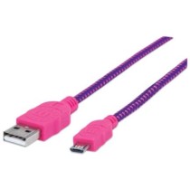 Cable Manhattan USB Micro-B Alta Velocidad con Recubrimiento Textil 1m Color Rosa-Morado [ 394048 ]