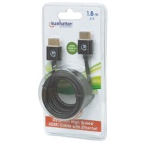 Cable Manhattan HDMI M-M Ultra Delgado Alta Velocidad con Ethernet 1.8m Color Negro [ 394369 ]