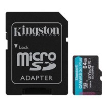 Memoria Kingston Micro SDXC Canvas Go Plus 64GB UHS-I U3 V30 A2 Clase 10 C/Adaptador [ SDCG364GB ]