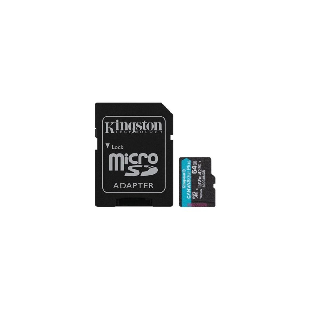 Memoria Kingston Micro SDXC Canvas Go Plus 64GB UHS-I U3 V30 A2 Clase 10 C/Adaptador [ SDCG364GB ]