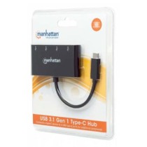 Hub Manhattan USB-C 3.2 Gen1 4 Puertos USB-A Color Negro [ 162746 ]