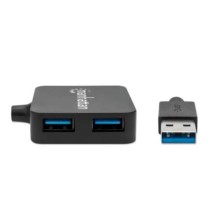 Mini Hub Manhattan USB 3.0 Alta Velocidad 4 Puertos Color Negro [ 162296 ]