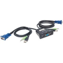 Mini Switch KVM Manhattan 2 Puertos USB 2:1 Cables+Audio Color Negro [ 151245 ]