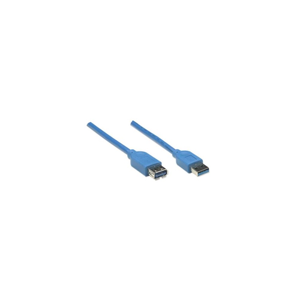 Cable Manhattan Extensión USB-A 3.0 Súper Velocidad 2m Color Azul [ 322379 ]