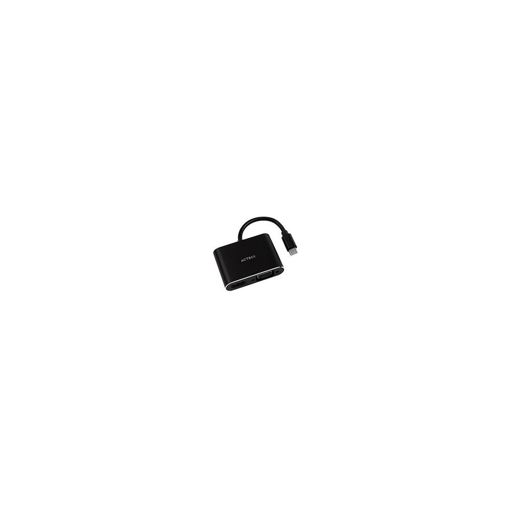 ADAPTADOR ACTECK SHIFT PLUS AV420 / USB C - HDMI + VGA / 4K / 10 CM / NEGRO / AC-934657 [ AC-934657 ][ AC-10874 ]