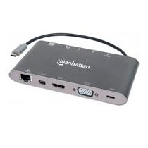 DOCKING USB,MANHATTAN,152808,-C 11 PTOS, HDMI/MINI DP/VGA, USB-C PD/3XUSBV3.2,  RED/AUDIO/SD/MICRO S [ 152808 ][ AC-6716 ]