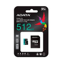 MEMORIA ADATA MICRO SDXC/SDHC UHS I 512GB CLASE 10 A2 100MB/85MB SEG V30 C/ADAPTADOR [ AUSDX512GUI3V30SA2-RA1 ][ RAM-3916 ]