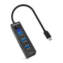 DOCKING STATION BROBOTIX 4 EN 1, USB-C MACHO X1 A USB-A V3.0 X4, CON SWITCH, NEGRO [ 6001189 ][ AC-10516 ]