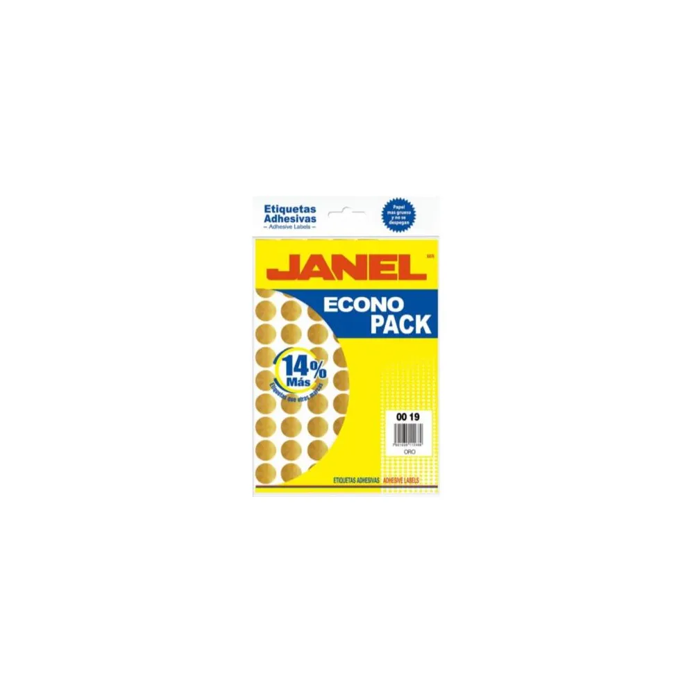 Etiquetas Adhesivas Janel Econopack Fluorescente Redonda 00x19mm Color Oro Sobre C/560 [ E060019210 ]