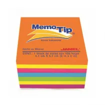 NOTAS ADHESIVAS JANEL MEMO TIP MINI CUBO 2X2 NEON C/400 [ 6590202297 ]