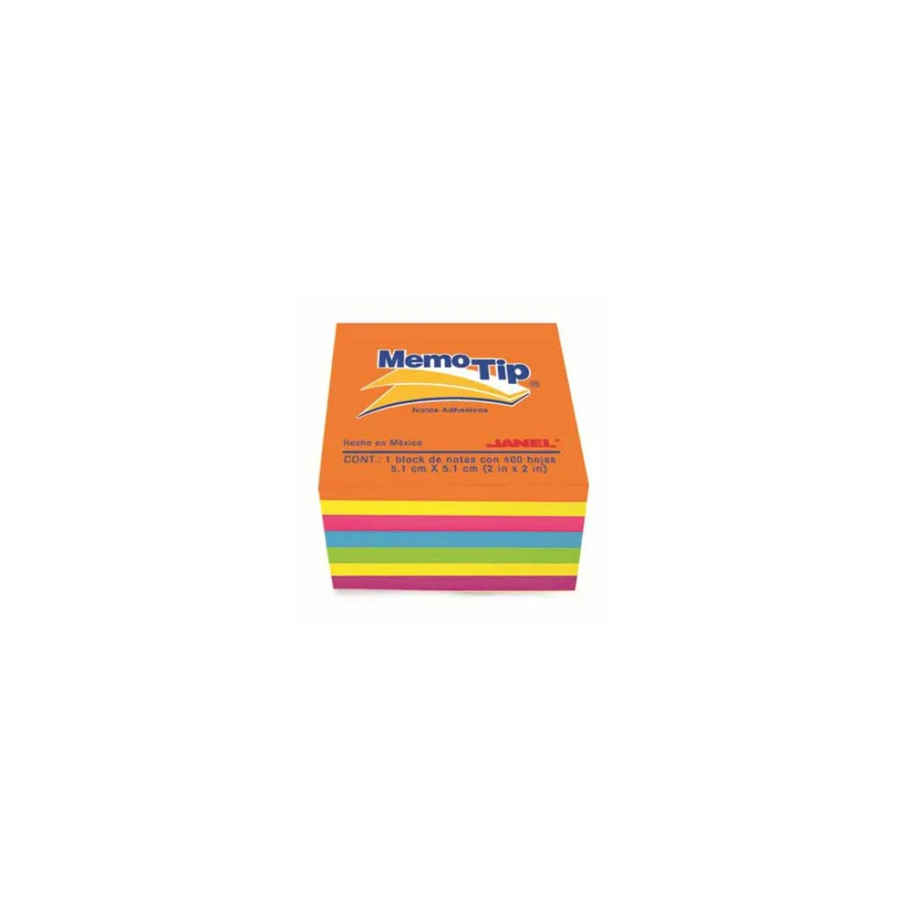 NOTAS ADHESIVAS JANEL MEMO TIP MINI CUBO 2X2 NEON C/400 [ 6590202297 ]