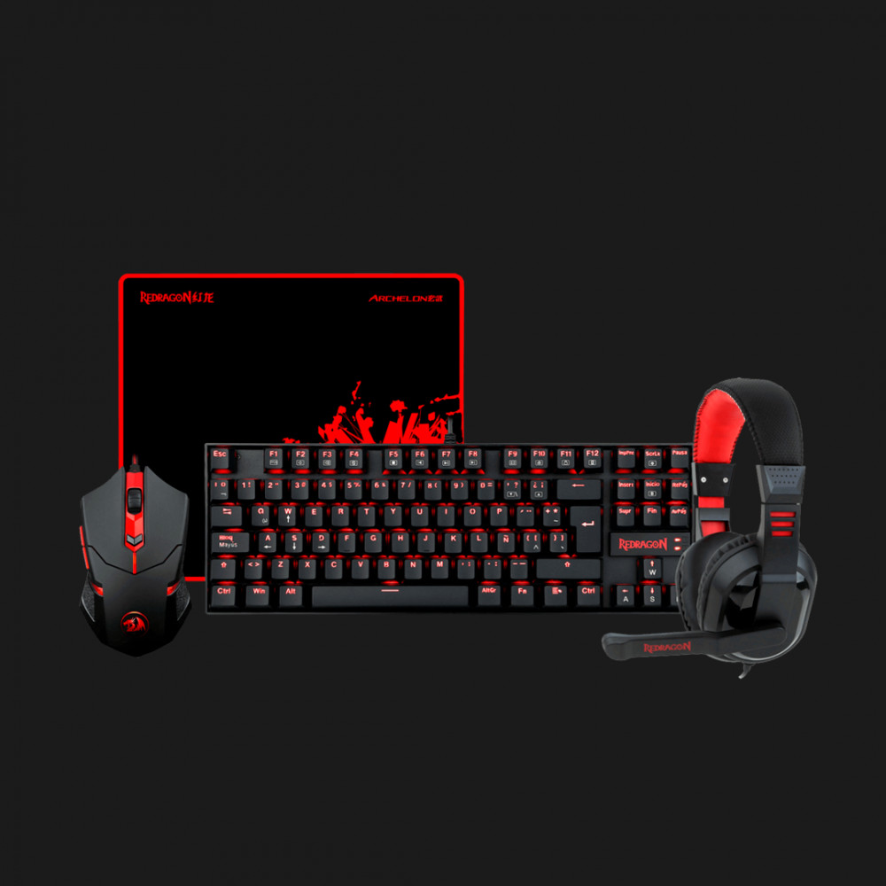 4 in 1 combo: K552-BB-2-SP (Teclado Kumara + Mouse Centrophorus + Auriculares H120 + Mousepad Archel [ 8800-0183 ]