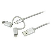 CABLE TRENZADO DE 1M USB A LIGHTNING USB-C Y MICRO USB - CABLE CARGADOR PARA TELFONO CELULAR IPHONE  [ LTCUB1MGR ][ CB-1830 ]