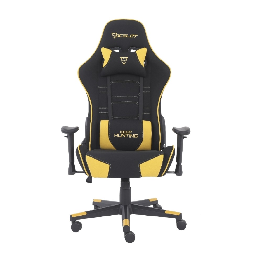 SILLA GAMER DE TELA OCELOT/ COLOR AMARILLA CON NEGRO / BASE REFORZADA DE NYLON/ DESCANSA BRAZOS AJUS [ OST-WILD-YELLOW ][ AC-10015 ]