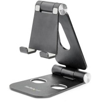 SOPORTE DE ESCRITORIO PARA CELULAR Y TABLET - MULTI ANGULO - PLEGABLE - PORTATIL - EN ALUMINIO Y DE  [ USPTLSTNDB ][ AC-10367 ]