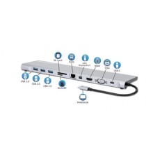 DOCKING USB,MANHATTAN,130578,-C 11 PTOS, HDMI/MINI DP/VGA, USB-C PD/3XUSBV3.2,  RED/AUDIO/SD/MICRO S [ 130578 ][ AC-10880 ]