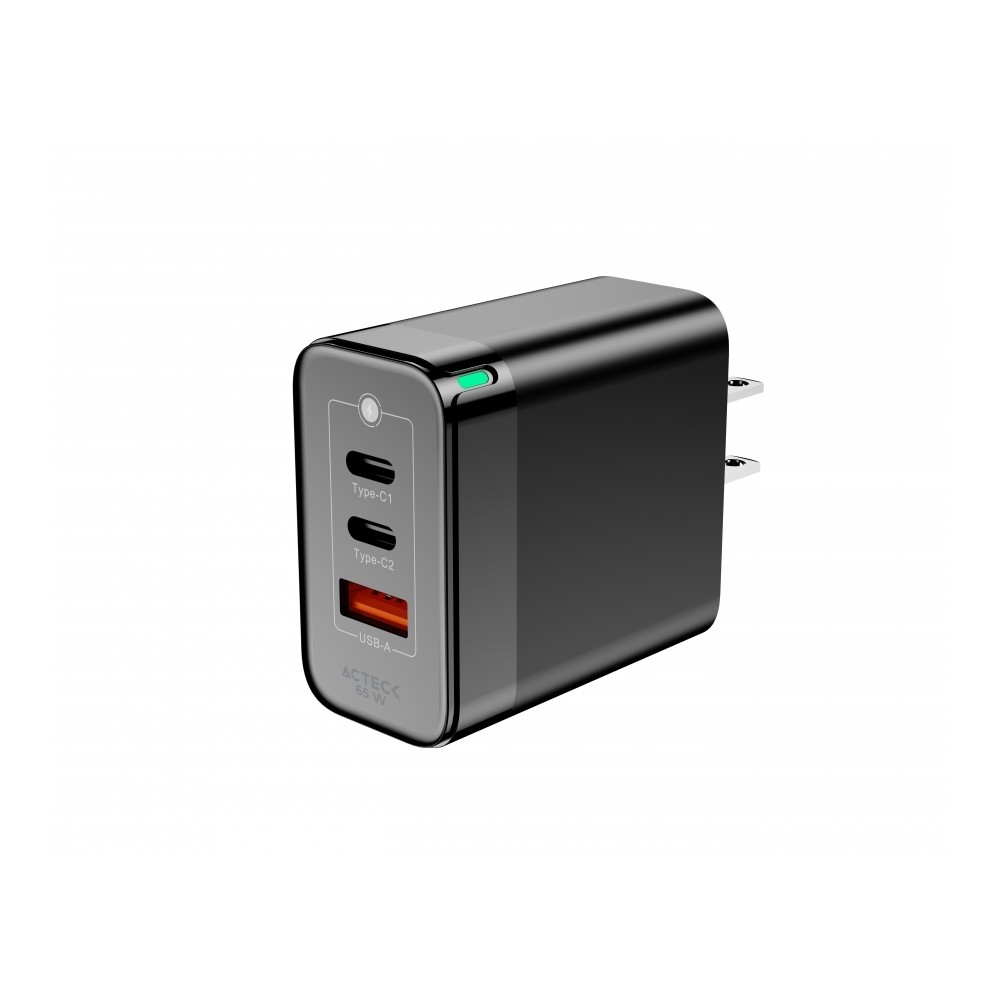 CARGADOR DE PARED ACTECK ENERGON PRIME CP65W / 65W / 2X USB-C / 1X USB A / NEGRO / AC-935579 [ AC-935579 ][ AC-11112 ]