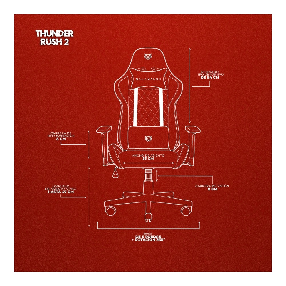 SILLA GAMER BALAM RUSH THUNDER RUSH V2 BR EDITION / TELA / RECLINABLE 90 -180 GRADOS / PISTON CLASE  [ BR-932820 ][ AC-10012 ]