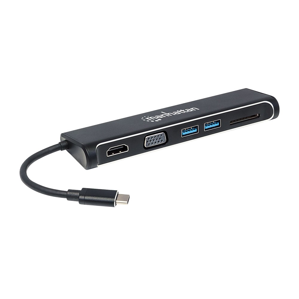 DOCKING,MANHATTAN,152631,4-1,USB-C A HDMI VGA 2 USB 3.1 LECTOR TARJETAS SD M-H [ 152631 ][ AC-6445 ]