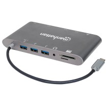 DOCKING USB,MANHATTAN,152808,-C 11 PTOS, HDMI/MINI DP/VGA, USB-C PD/3XUSBV3.2,  RED/AUDIO/SD/MICRO S [ 152808 ][ AC-6716 ]