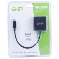 ADAPTADOR GHIA CONVERTIDOR USB 3.1 TIPO C MACHO A HDMI HEMBRA / SALIDA DE VIDEO 4K [ ADAP-12 ][ AC-7598 ]