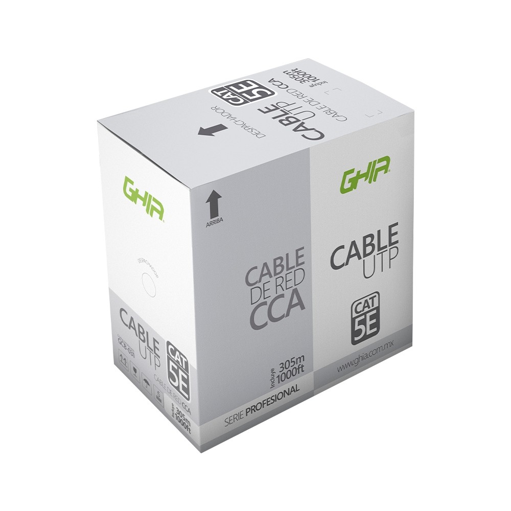 BOBINA DE CABLE MARCA GHIA CAT5E UTP CCA COLOR BLANCO 24 AWG 305M 1000FT CERTIFICACION CE / ROHS [ GCB-031 ][ CB-1211 ]