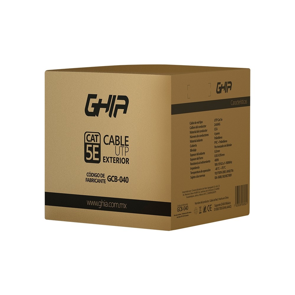 BOBINA DE CABLE EXTERIOR MARCA GHIA CAT5E SIN GEL UTP CCA 305M 1000FT CERTIFICACIN CE / ROSH [ GCB-040 ][ CB-1665 ]