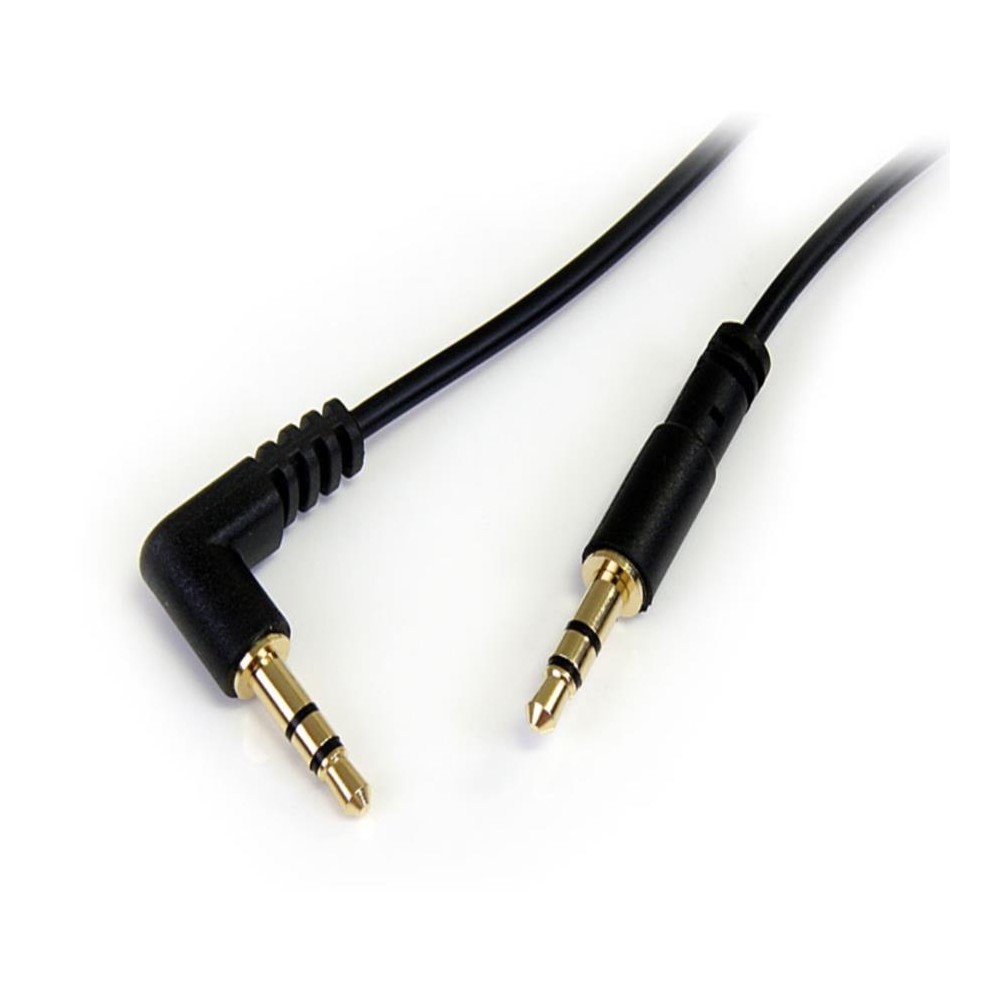 CABLE DE AUDIO DE 91CM DELGADO - AUDIO ESTEREO MINI JACK DE 3.5MM EN ANGULO DERECHO MACHO A MACHO -  [ MU3MMSRA ][ CB-2475 ]