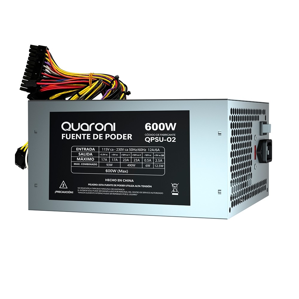 FUENTE DE PODER QUARONI 600W METALICO 24 PIN [ QPSU-02 ][ CSP-439 ]