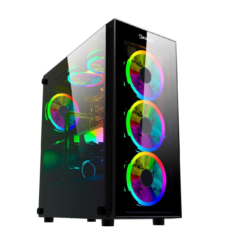 GABINETE GAMER OCELOT/NEGRO/MEDIA TORRE/SOPORTA 6X VENTILADORES 120MM/SOPORTA GPU 350MM/CRISTAL TEMP [ OGMC01 ][ CS-672 ]