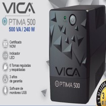 NO BREAK UPS VICA OPTIMA 500 CON REGULADOR INTEGRADO 500VA 240WATTS 6 TOMAS TIPO NEMA 5-15R SOFTWARE [ OPTIMA-500 ][ FR-1252 ]