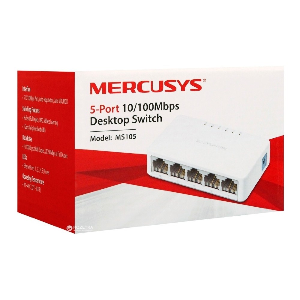 SWITCH | MERCUSYS | MS105 | 5 PUERTOS RJ45 10/100 MBPS | NO ADMINISTRABLE | PARA ESCRITORIO [ MS105 ][ NIC-2997 ]