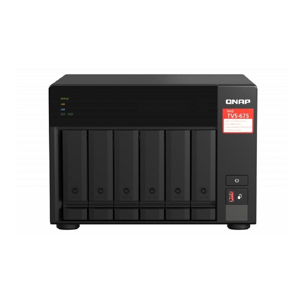 NAS QNAP TVS-675-8G-US/6 BAHIAS ZHAOXIN KX-U6580 OCHO NUCLEOS, 8 GB RAM DDR4, HASTA 64 GB/ 2 PTO 2,5 [ TVS-675-8G-US ][ SAM-780 ]