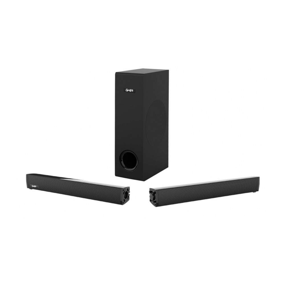 BARRA DE SONIDO DETACHABLE GHIA 2.1 CANALES/BLUETOOTH/USB/AUX/HDMI ARC/ OPTICO 100W RMS [ GSB-014 ][ SPK-2118 ]