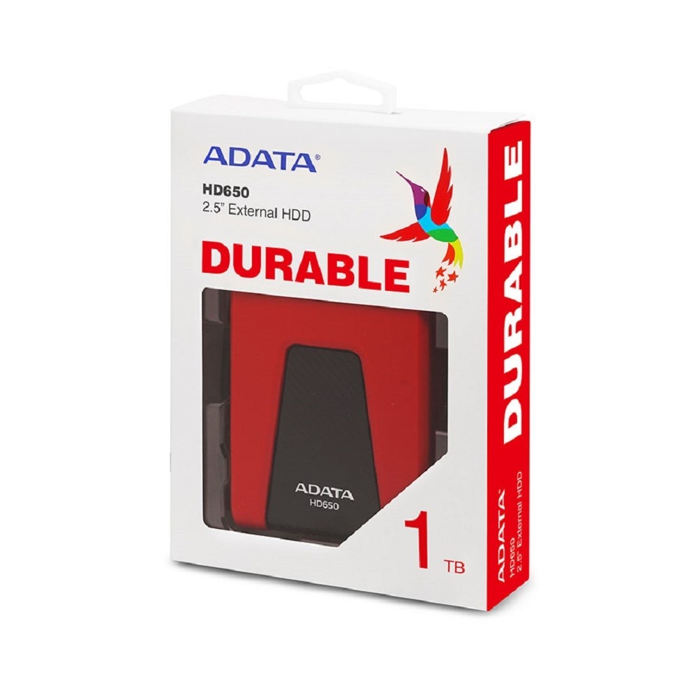 DISCO DURO EXTERNO ADATA HD650 1TB PORTATIL 2.5 USB 3.2 ROJO WINDOWS MAC LINUX CONTRAGOLPES  [ AHD650-1TU31-CRD ][ HD-1835 ]