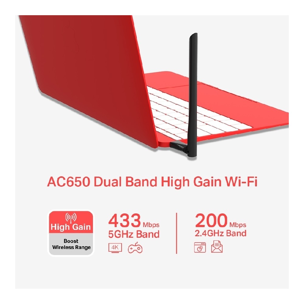 TARJETA DE RED USB | MERCUSYS | MU6H | BANDA DUAL AC650 |5GHZ 433MBPS 2.4GHZ 200MBPS | 1 ANTENA EXTE [ MU6H ][ NIC-3401 ]