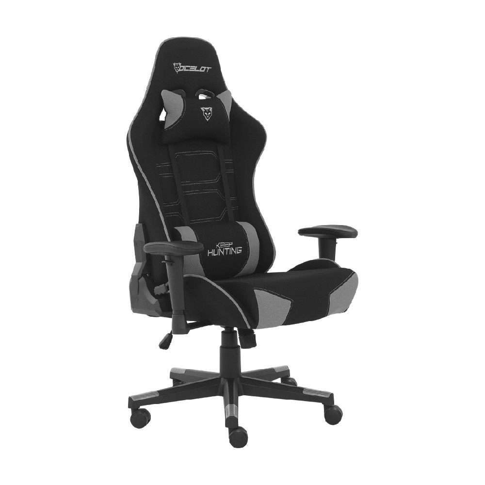 SILLA GAMER DE TELA OCELOT/ COLOR NEGRO CON GRIS / BASE REFORZADA DE NYLON/ DESCANSA BRAZOS AJUSTABL [ OST-BLACK-MIST ][ AC-10016 ]