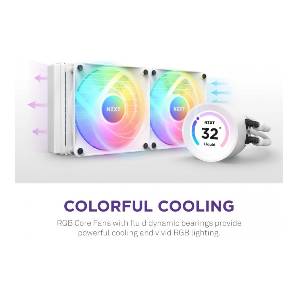 DISIPADOR DE ENFRIAMIENTO LIQUIDO NZXT KRAKEN 240 ELITE /BLANCO/DISPLAY/CONTROLLER/RGB/GAMING [ RL-KR24E-W1 ][ CF-353 ]