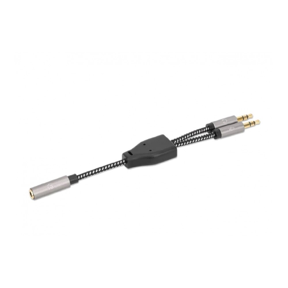 ADAPTADOR,MANHATTAN.356121, AUDIO 3.5MM 1 H A 2 M, 15CM, CABLE QUE DIVIDE AUDIO PARA AUDIFONO Y MIC, [ 356121 ][ AC-9923 ]