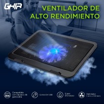 BASE ENFRIADORA GHIA / PARA LAPTOP / CON VENTILADOR Y LUZ LED / USB [ GAC-227 ][ AC-9450 ]