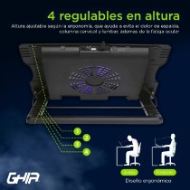 BASE ENFRIADORA GHIA / PARA LAPTOP / ALTURA AJUSTABLE / CON VENTILADOR Y LUZ LED / USB [ GAC-226 ][ AC-9442 ]