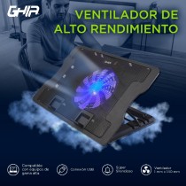 BASE ENFRIADORA GHIA / PARA LAPTOP / ALTURA AJUSTABLE / CON VENTILADOR Y LUZ LED / USB [ GAC-226 ][ AC-9442 ]