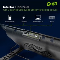 BASE ENFRIADORA GHIA / PARA LAPTOP / ALTURA AJUSTABLE / CON VENTILADOR Y LUZ LED / USB [ GAC-226 ][ AC-9442 ]