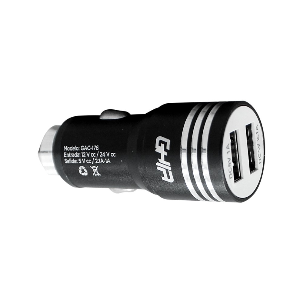 CARGADOR PARA AUTO GHIA 2 PUERTOS USB [ GAC-176 ][ AC-7348 ]