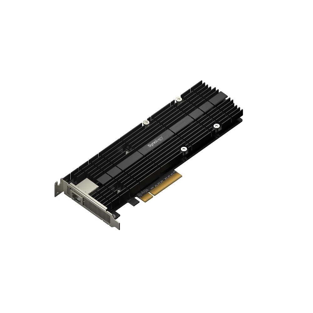 TARJETA SYNOLOGY PCIE 3.0 X8 1 PUERTO DE 10G BASE-T Y 2 RANURAS SSD NVME M.2 2280/22110, TODO EN UNO [ E10M20-T1 ][ AC-9479 ]