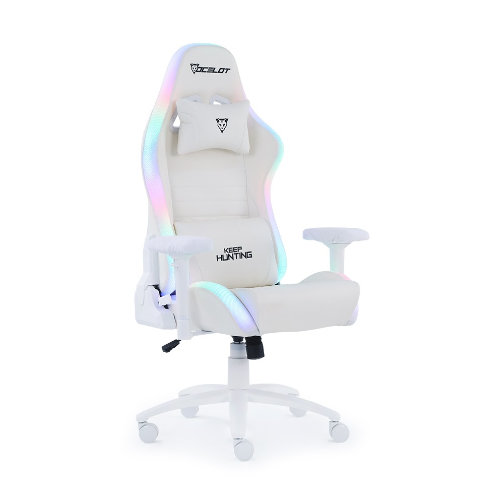 SILLA GAMER OCELOT GAMING RGB COLO BLANCO/ BASE DE METAL/ DESCANSA BRAZOS AJUSTABLES DE 4 DIMENSIONE [ ORGB-WHITE-THUNDRA ][ AC-10199 ]