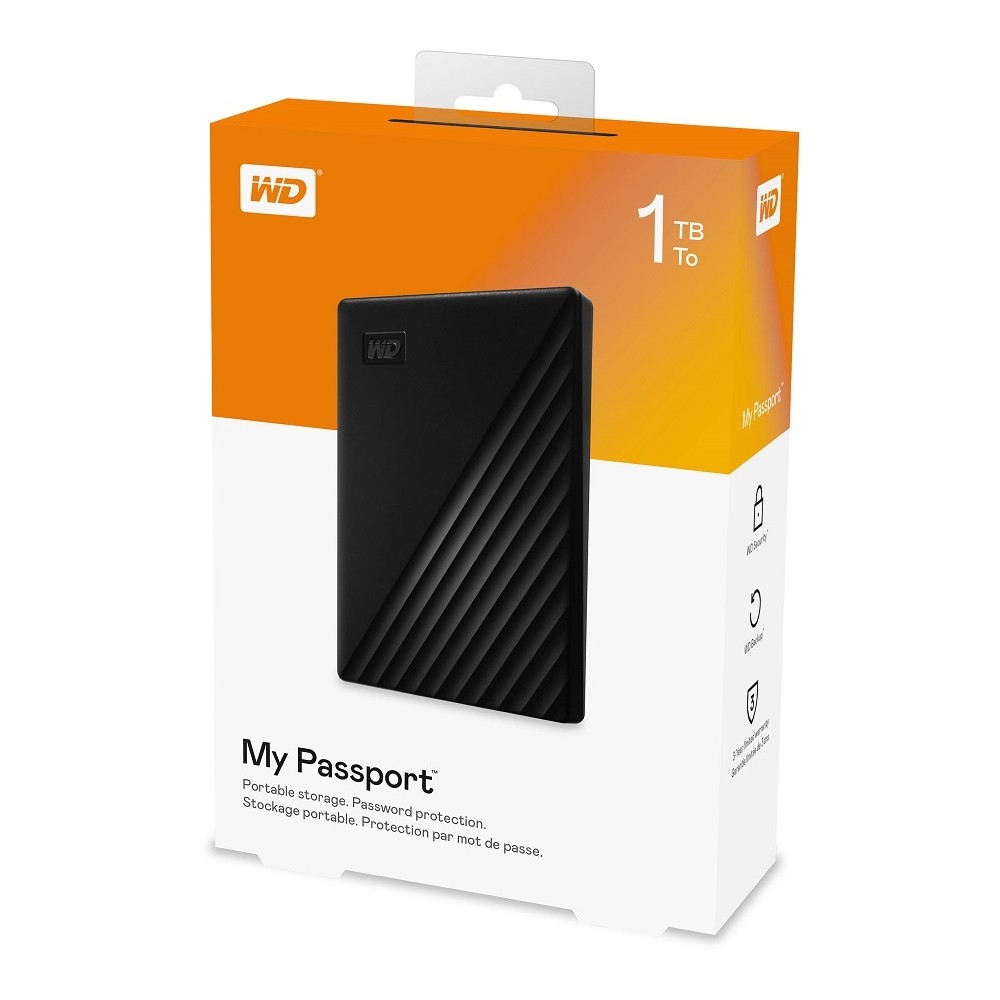 DISCO DURO EXTERNO WD MY PASSPORT 1TB 2.5 PORTATIL USB3.0 NEGRO WINDOWS BACKUP ENCRIPTACION [ WDBYVG0010BBK-WESN ][ HD-2131 ]