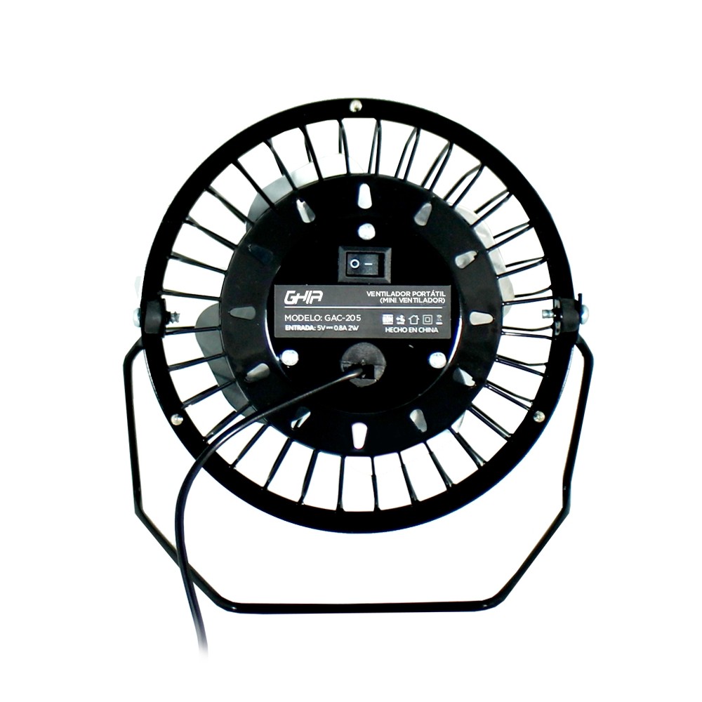 MINI VENTILADOR DE ESCRITORIO GHIA METALICO COLOR NEGRO ALIMENTACION USB [ GAC-205 ][ CF-230 ]