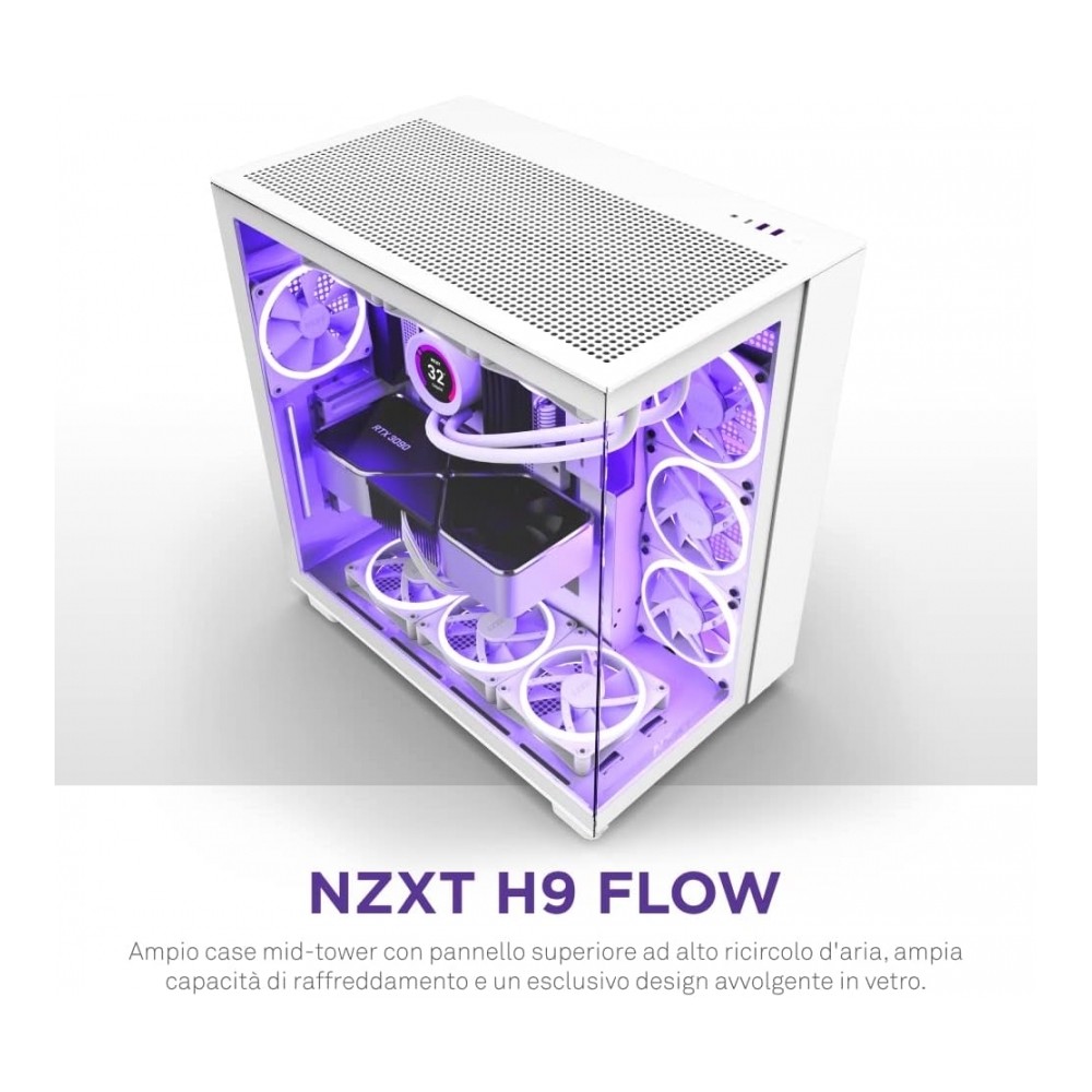 GABINETE NZXT H9 FLOW /BLANCO/VIDRIO TEMPLADO/ATX MID TOWER /CON 4 VENTILADORES/GAMER [ CM-H91FW-01 ][ CS-830 ]