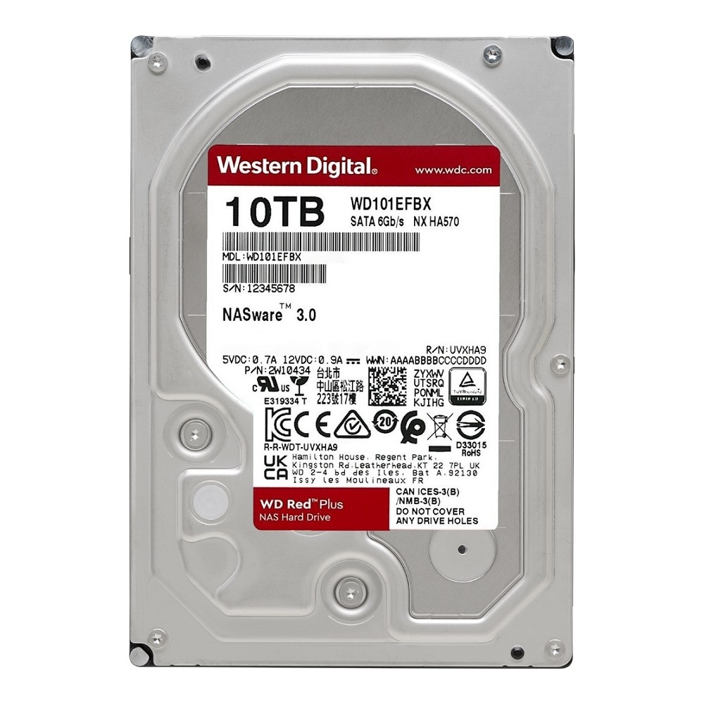 DISCO DURO INTERNO WD RED PLUS 10TB 3.5 ESCRITORIO SATA3 6GB/S 256MB 7200RPM 24X7 HOTPLUG NAS 1-8 BA [ WD101EFBX ][ HD-2511 ]